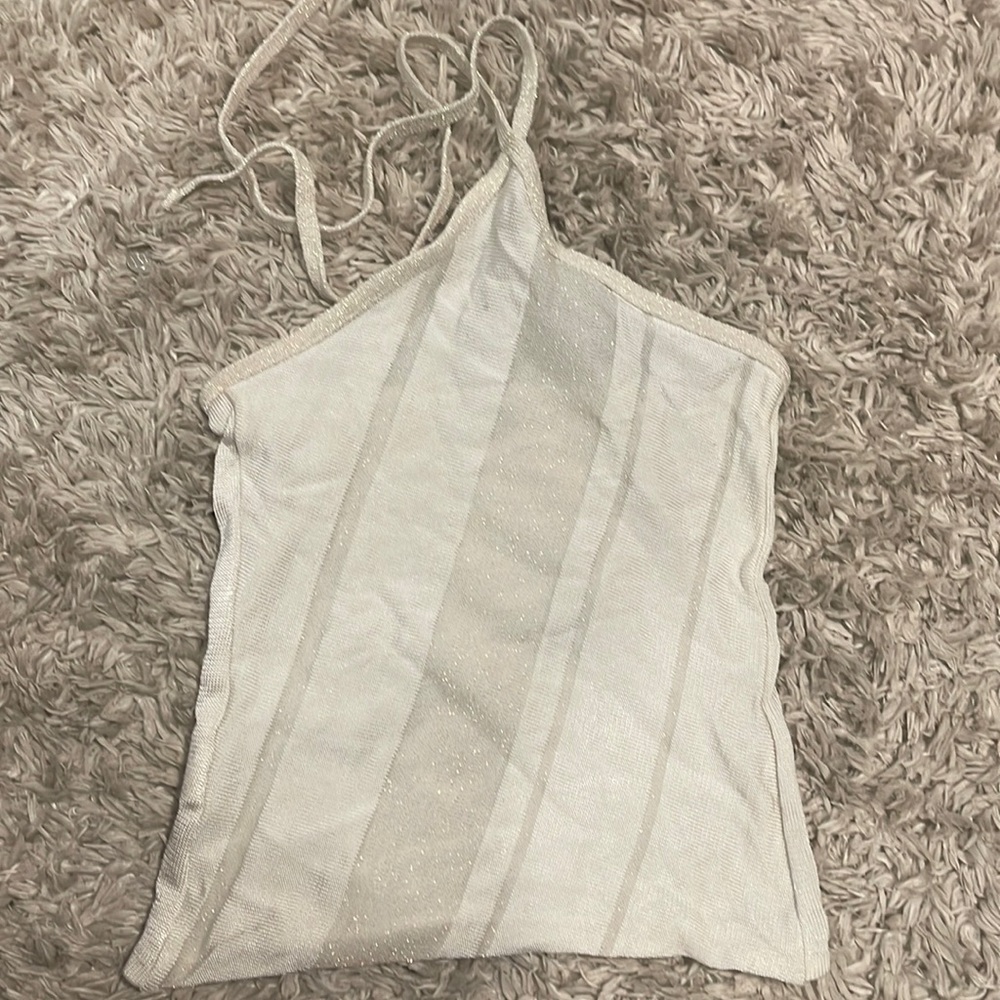 Night out top white pearl shimmer stripes